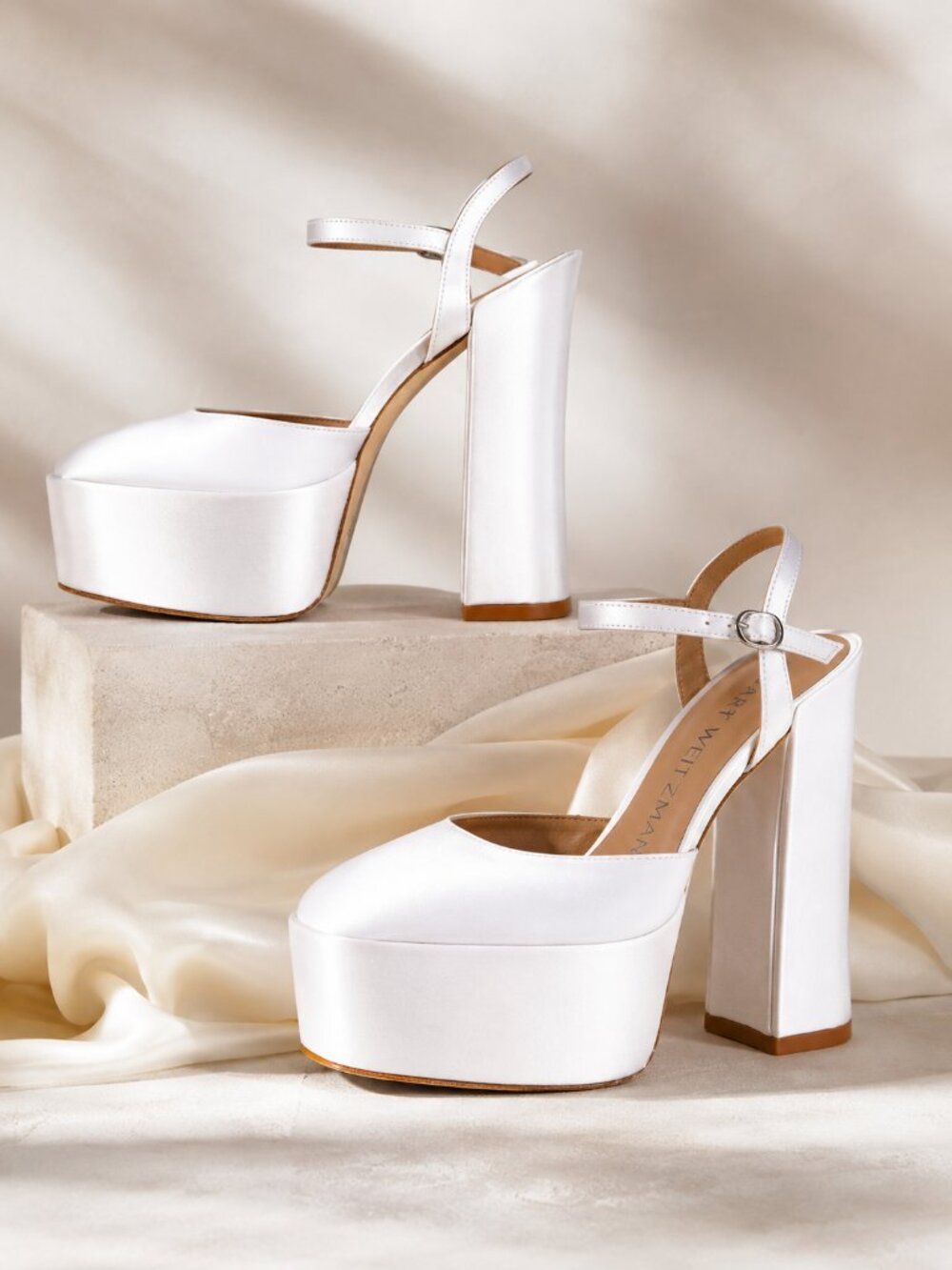 Stuart Weitzman Skyhigh 145 White Satin Platform Pumps Heels Size 8.5 NIB